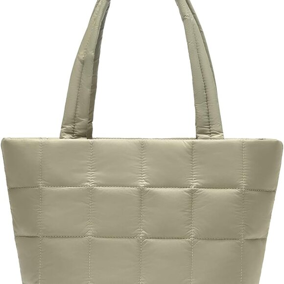 Luxurious Quilted Tote: Soft, Spacious & Stylish Khaki Bag with Laptop Pocket - Picture 1 of 6